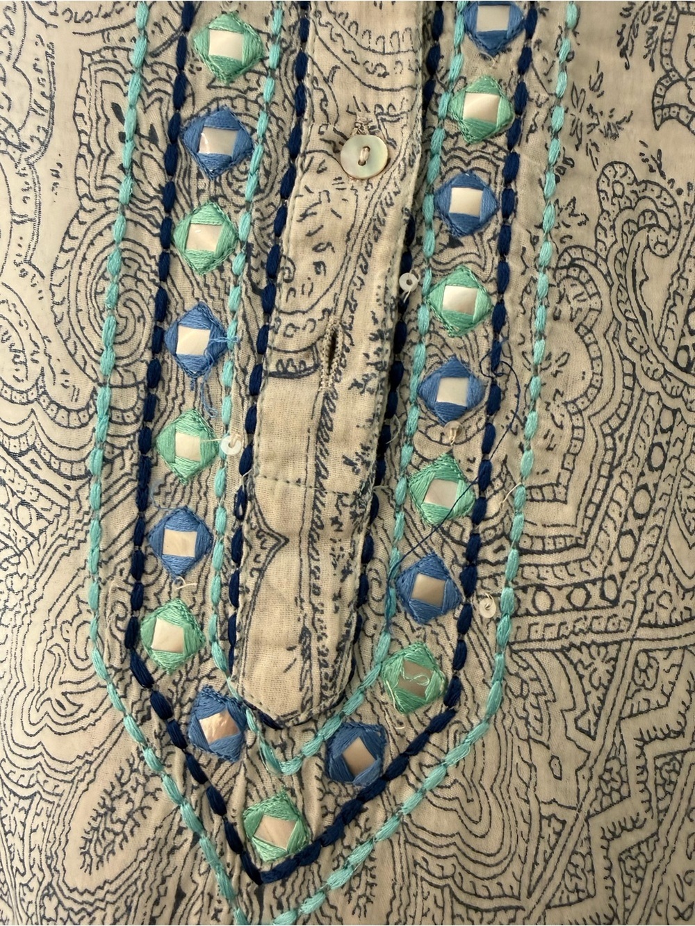 Stunning Debbie Katz Resort Cotton Coverup /Embellished Kaftan Dress /Blue Ikat - Picture 7 of 7